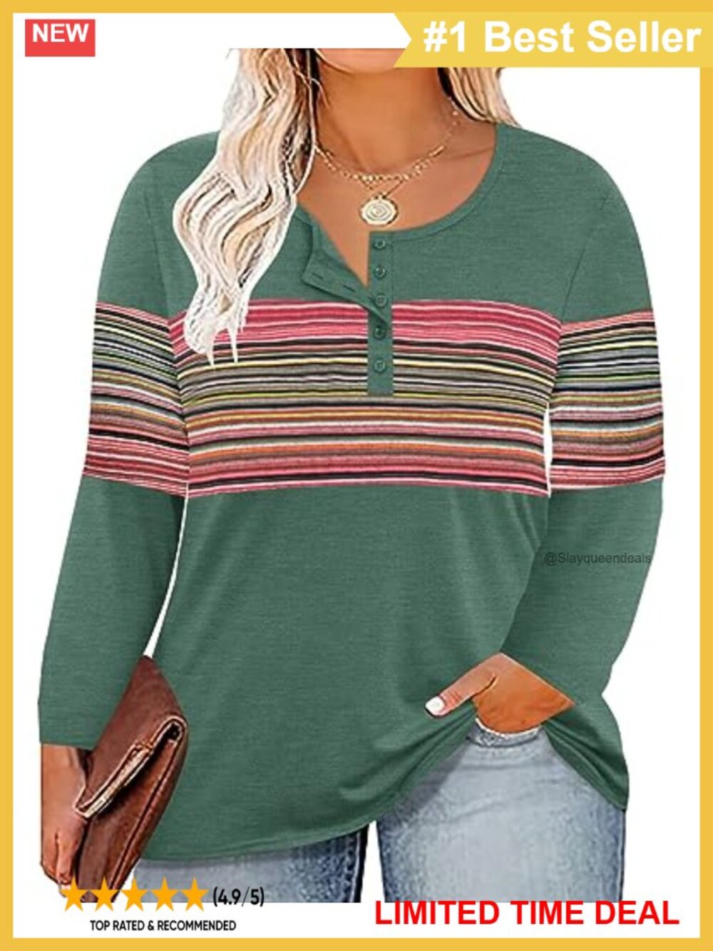 Plus Size Long Sleeve Tunic Top Henley Button Up Loose Fit Fall Winter